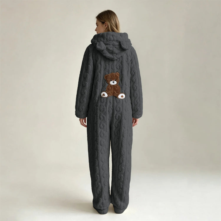Animal Kigurumi Costume Cute Bear Onesie For Women Men Adult Cartoon Animal Pajamas Winter Soft Warm Fleece Hooded Sleepwear