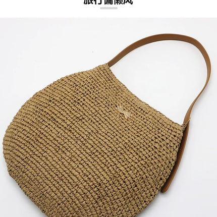 Borsa a Spalla da Donna Estiva in Paglia Intrecciata, Borsa Grande Capacità Artigianale in Rattan, Borsa Tote di Lusso Designer da Spiaggia