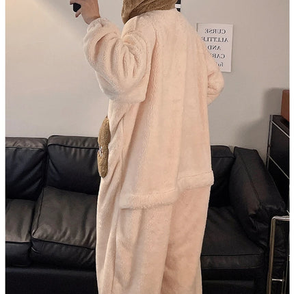 Winter Pajamas Cartoon Bear Costume Pijama Kawaii Adult Couples Kigurumis Sleepwear Jumpsuits Coral Fleece Loose Warm Homewear