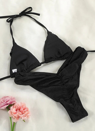 Set Bikini Sexy con Pieghe, Micro Bikini Tinta Unita, Costume da Bagno Femminile a Triangolo, Abbigliamento da Spiaggia platinumshop