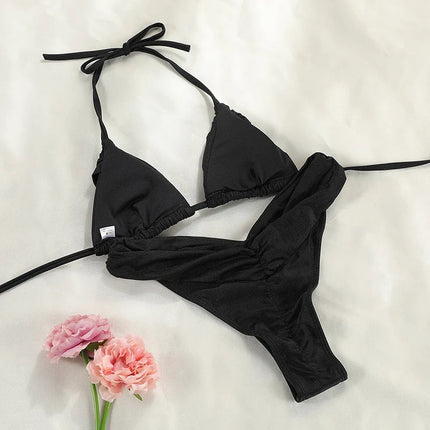 Set Bikini Sexy con Pieghe, Micro Bikini Tinta Unita, Costume da Bagno Femminile a Triangolo, Abbigliamento da Spiaggia platinumshop