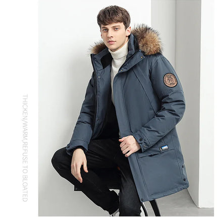Men Winter Goose Down Coats Fur Collar Hooded Long Down Jackets Top Quality Male Outdoor Windproof Warm Winter Jackets Canada