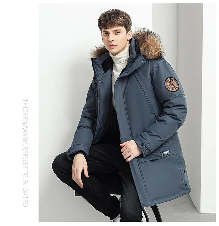 Men Winter Goose Down Coats Fur Collar Hooded Long Down Jackets Top Quality Male Outdoor Windproof Warm Winter Jackets Canada