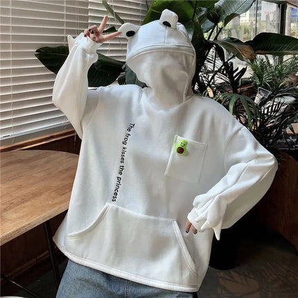 Y2K Autumn Winter Unisex Cartoon Frog Fleece Hoodies Loverly Zipper Loose Warm Sweatshirt Full Sleeve Harajuku Hooded Jackets