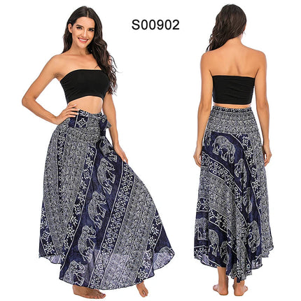 Boho Gonne Donna Rayon Beach Abito lungo Estate Bohemian Jupe Longue Femme Elastico in vita Stampa Fasciatura floreale Halter Hippie platinumshop