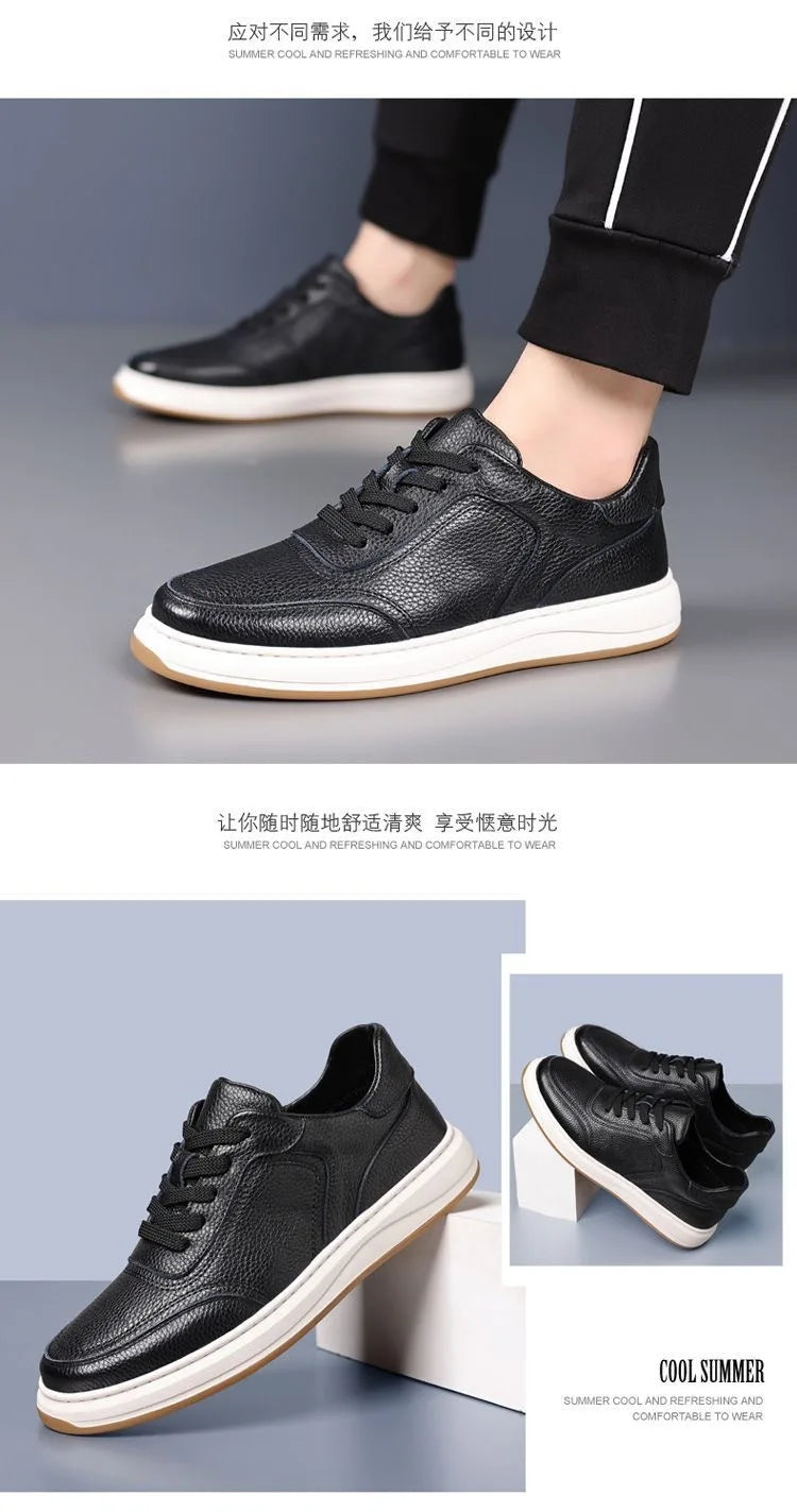 2026 New Men's Leather Shoes Casual Spring Autumn Fashionable Genuine Cowhide Slip-On Breathable Comfortable Anti-Slip Shoes