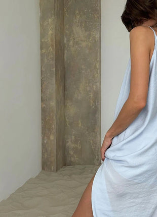 HiLoc Abito lungo bianco allentato casual Robe 2025 Nuovi abiti estivi con scollo a V per le donne Primavera senza maniche Vestaglie dritte Camicia da notte