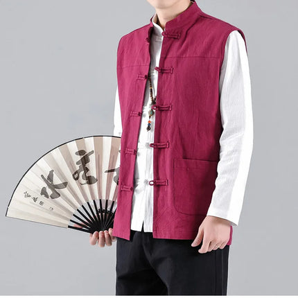 Canotte da uomo senza maniche in cotone stile cinese, gilet casual vintage, gilet estivi traspiranti, magliette larghe da uomo, abito Tang