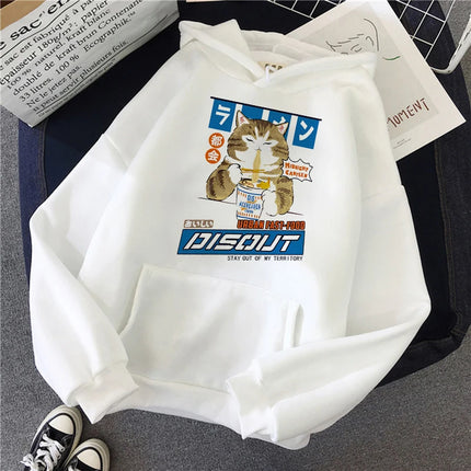 Funny Cute Cat Sweatshirt for Women Aesthetic Y2k 90s Hoodies Harajuku Graphic Pullovers 2000s Ulzzang Gothic Streetwear Female