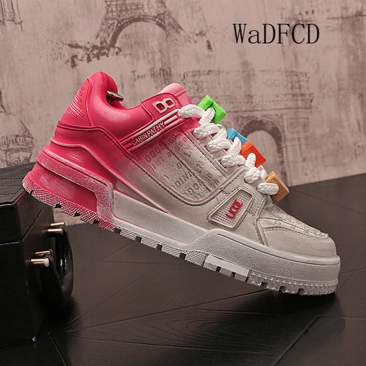Sneakers Casual Mens Designer Bling Punk Board Shoes Fashion Split Leather Breathable Height Increased Flat Platform Sport Shoes