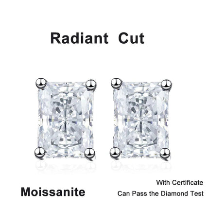 NeeTim 0.5CT 1CT 2CT Emerald Radiant Cut Moissanite Studs Earrings for Women Lab Diamond 925 Sterling Silver Earring Jewelry PlatiNum