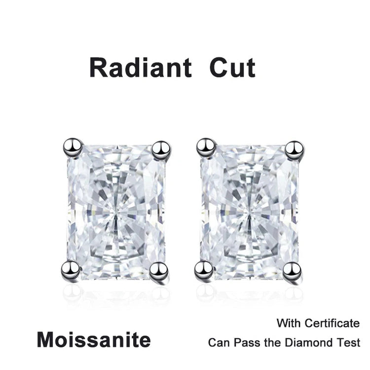 NeeTim 0.5CT 1CT 2CT Emerald Radiant Cut Moissanite Studs Earrings for Women Lab Diamond 925 Sterling Silver Earring Jewelry PlatiNum