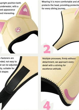 Cappuccio da sub con orecchie di gatto Cappuccio da muta in neoprene da 3 mm Cuffia da nuoto da donna carina per il surf Snorkeling Sport acquatici Cappello da sub da surf