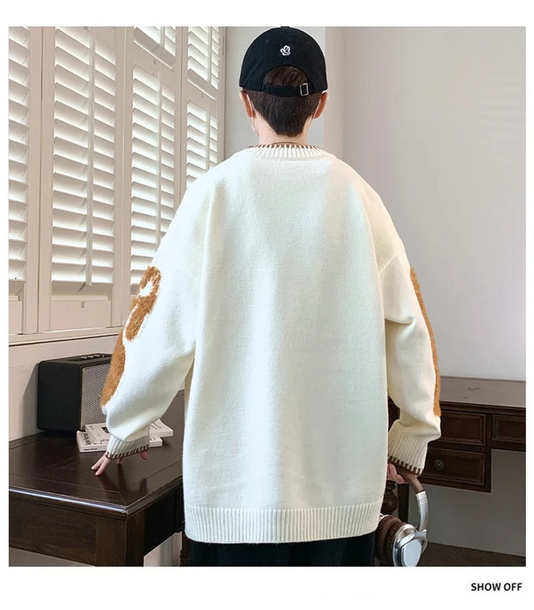 2025 New Letter Jacquard O-Neck Knitwear Men's American Fashion Retro Knitted Sweater Autumn Hip Hop Long Sleeve Y2K Pullovers
