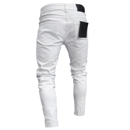 Bottoms 3 Styles Stretchy Ripped Skinny Biker Embroidery Print Jeans Destroyed Hole Slim Fit Scratched High Quality Jean PlatiNum