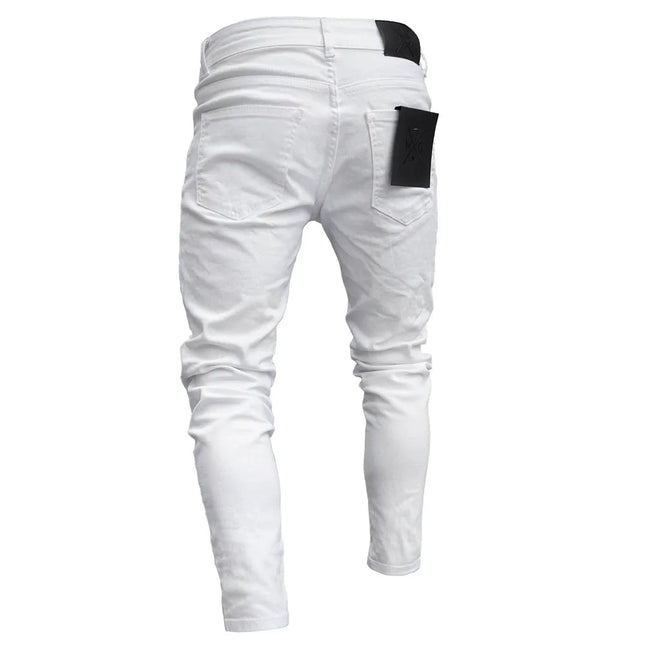 Bottoms 3 Styles Stretchy Ripped Skinny Biker Embroidery Print Jeans Destroyed Hole Slim Fit Scratched High Quality Jean PlatiNum