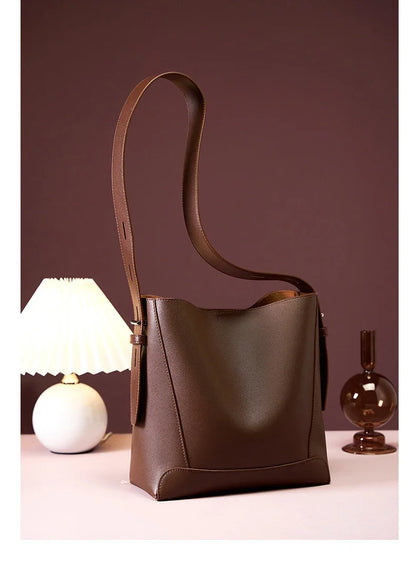 100% Genuine Leather Women Shoulder Bag Large Capacity Cowhide Bucket Bags Fashion Casual Female Crossobdy Bag 2391