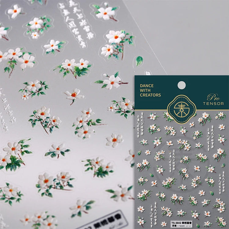 5D Kawaii Lily Nail Art Stickers 1pcs Japanese Pink White Flower With Diamond Self Adhesive Nail Decorations Slider Decals DIY