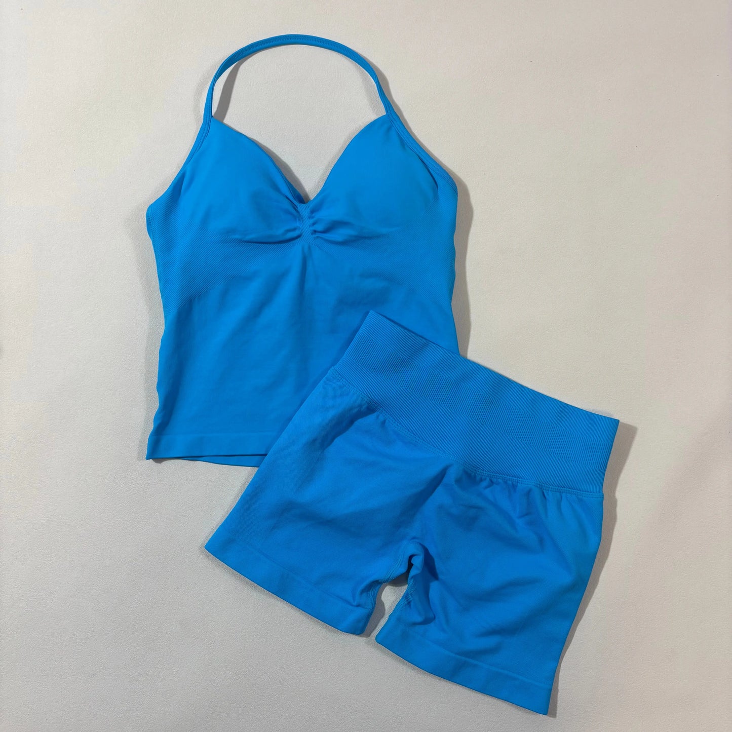 Yoga 2pcs Impact Gym Set Women Backless Tank Tops High Waist Scrunch Seamless Shorts Fitness Clothes Activewear Workout Sets