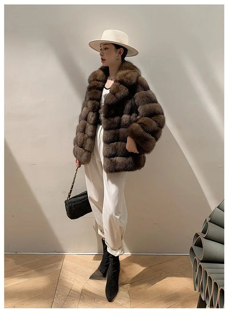 ZADORIN Luxury Designer Faux Mink Coat Woman Lapel Furry Brown Faux Fur Coat Woman Clothes Winter Chic Elegant Fluffy Fur Jacket