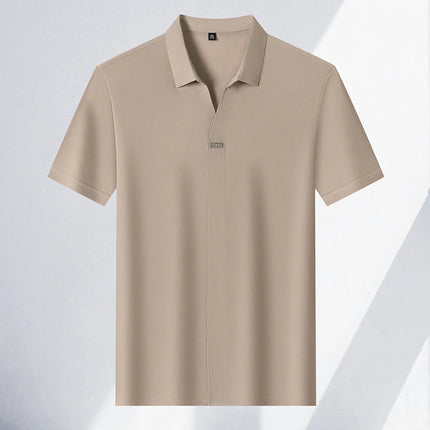 2025 New men's casual and fashionable solid color short-sleeved polo shirt comfortable and versatile summer T-shirt