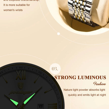 POEDAGAR Orologio da Donna Raffinato Impermeabile Luminoso con Data, Orologio da Polso Femminile di Alta Qualità in Acciaio Inossidabile, Elegante Orologio al Quarzo per Donne platinumshop