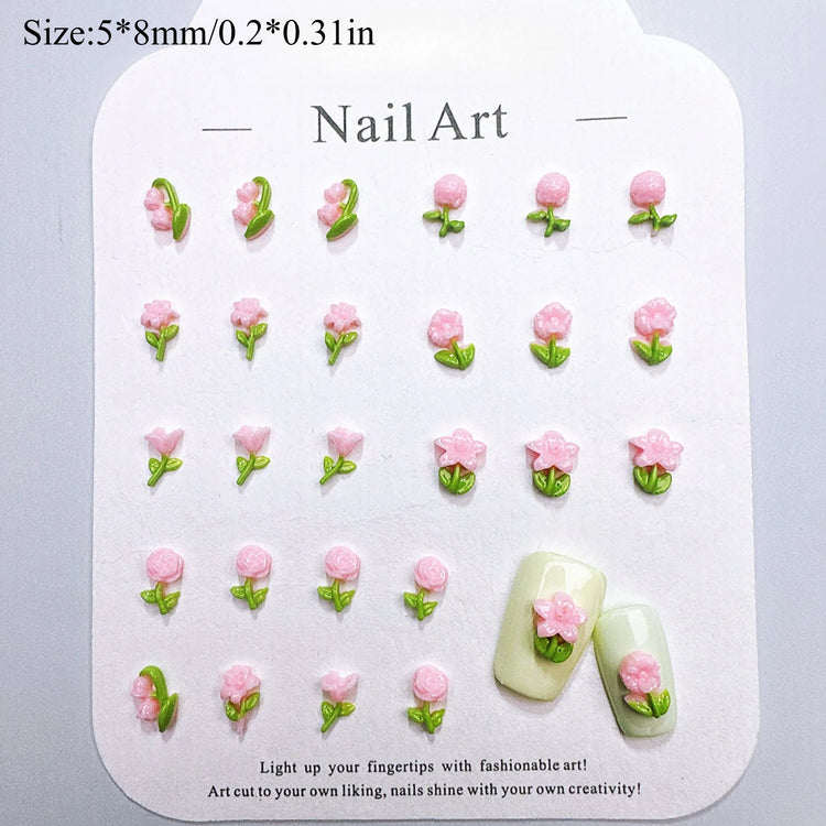 50/100/200Pcs, 5*8mm, Camellia, Rose, Lily of The Valley, Sweet, Flower Series, Nail Accessories, Stereo, DIY