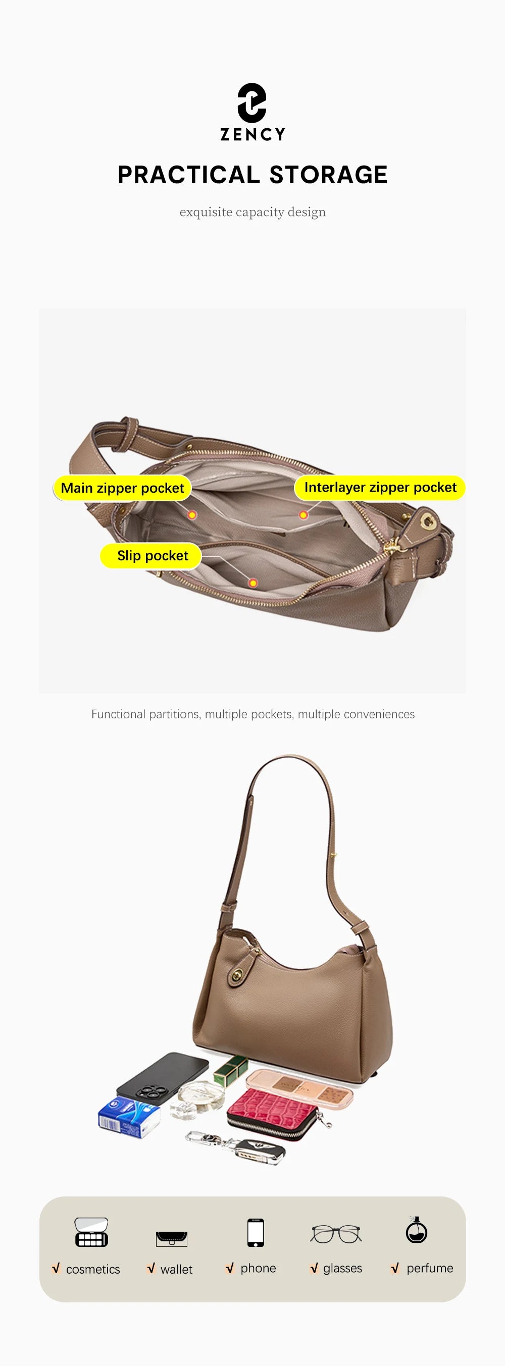 Zency 2024 New Retro Stitching Color Fashion borsa da donna in vera pelle borsa a tracolla borsa a tracolla Cross Body Top Handl