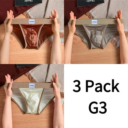 3 pezzi LORIEN CREST Slip bikini triangolari da uomo in raso di seta di lusso, traspiranti, ultra morbidi, comodi, sexy, intimo maschile