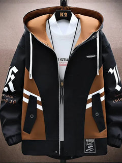 Men's Casual Hooded Jackets Autumn Patchwork Thin Coats Outwear Top Windbreaker Streetwear Clothing Plus Size