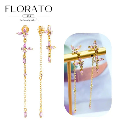 Lussuosa geometria 925 orecchio in argento sterling Ago rosa serie zircone orecchini a cerchio pendenti dolce moda regali di gioielli da sposa platinumshop