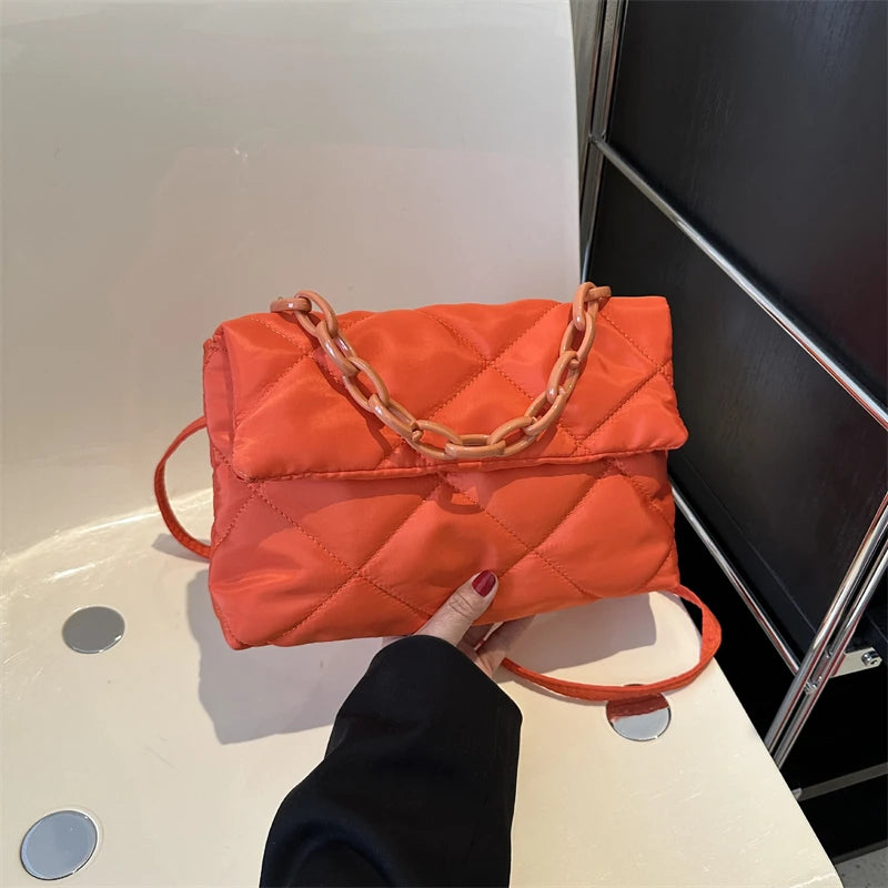 Yogodlns Large Capacity Crossbody Square Bags Casual Chain Women Underarm Bags Fashion Quilted All-match Winter Simple Shopping