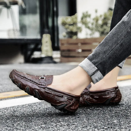 Scarpe Casual da uomo in vera pelle stile coccodrillo mocassini per scarpe comodi da uomo scarpe da uomo Casual Slip on semplici scarpe da guida