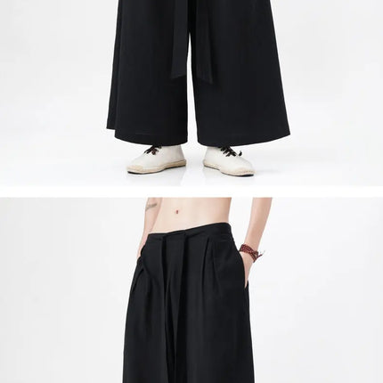 Pantaloni retrò in cotone e lino stile cinese Uomo Kimono estivo Pantaloni tradizionali in tinta unita Pantaloni casual a gamba larga streetwear maschile
