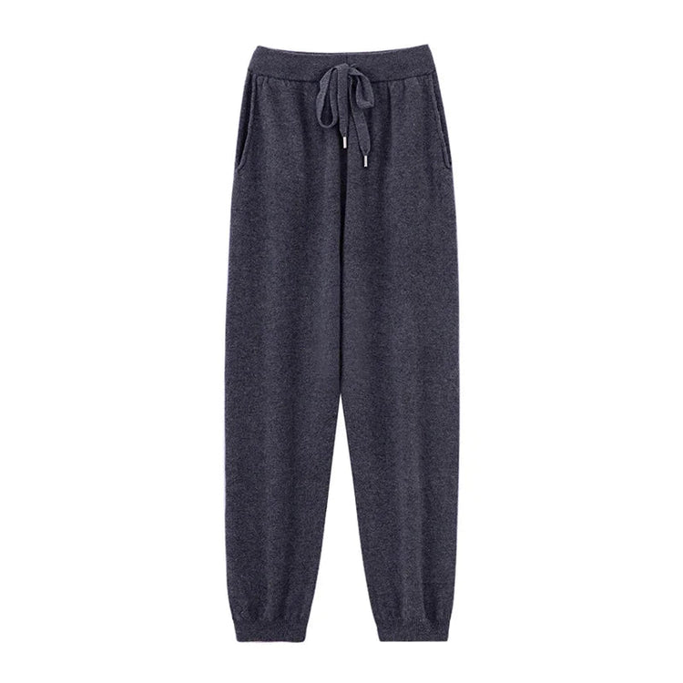 2024 Autumn And Winter New 100% Pure Wool Flat Small Foot Pants Women Loose High Waist Lean Knitted Cashmere Bunched Foot Pants PlatiNum