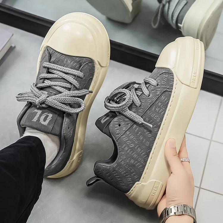 Toe Thick Sole Platform Men Sneakers Lace Up Patchwork Fashion New Trend Casual Trainer Shoes Thick Bottomed All Season