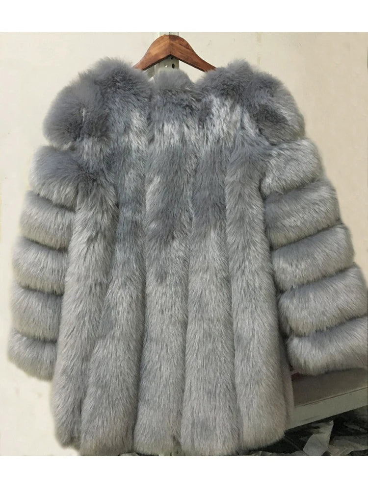 ZADORIN S-4XL Winter Luxury Faux Fox Fur Coat Slim Long Pink Red Blue Faux Fur Jacket Women Fake Fur Coats Manteau Fourrure