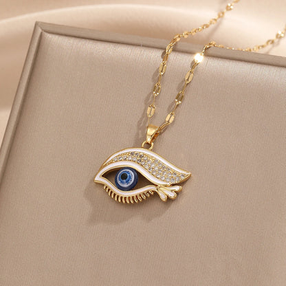 Collana personalizzata da donna con occhio del diavolo, catena clavicola in acciaio inossidabile avanzata e versatile, alla moda ed elegante