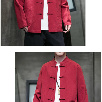 Camicie da uomo stile cinese retrò lino cotone tinta unita vestito Tang top cardigan uomo casual Kung Fu Tai Chi camicette da uomo abbigliamento