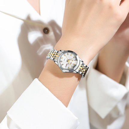 POEDAGAR orologi da donna di marca di lusso impermeabile luminoso data settimana orologio al quarzo per donna orologio da donna di moda in acciaio inossidabile platinumshop