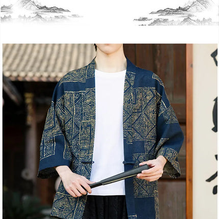 Camicie in Lino Stile Etnico con Stampa Yukata per Uomo e Donna, Abbigliamento Asiatico, Kimono Giapponese Harajuku, Camicie Retrò da Uomo