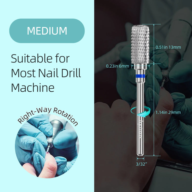 HYTOOS Safety Nail Drill Bits 13mm Barrel Dust Proof D4S Right-handed Carbide Drill Bits for Nails Electric Manicure Drills Tool