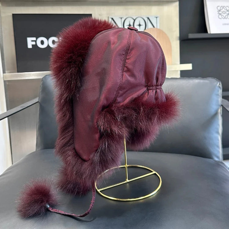 2026 100% Real Fox Fur Hats Women's Russian Ushanka Aviator Trapper Snow Skiing Hat Caps Earflap Winter Raccoon Fur Outerwear Ha