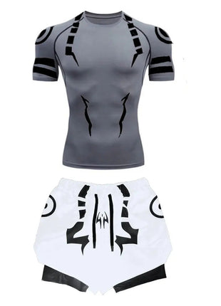 Anime Jujutsu Kaisen Set di compressione Tuta da fitness per uomo Camicia di compressione 3D ad asciugatura rapida + Pantaloncini da palestra Corsa Allenamento Abbigliamento sportivo platinumshop
