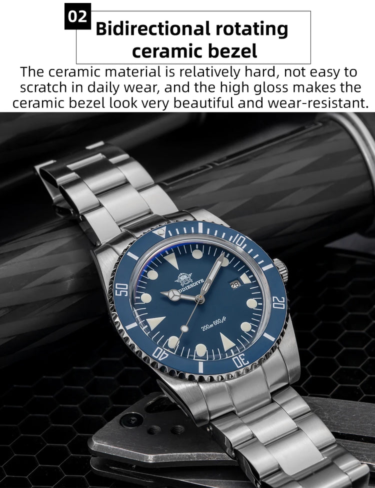 ADDIESDIVE New Gift Watch For Men AD2068 Quartz Watches 39mm Waterproof 200m Ceramic Bezel BGW9 Luminous Diving Leisure Wristwat