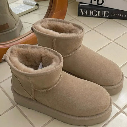 Classic Short Women's 2027 New Winter Warm Wool Thick Sole Genuine Leather And Fur Snow Boots