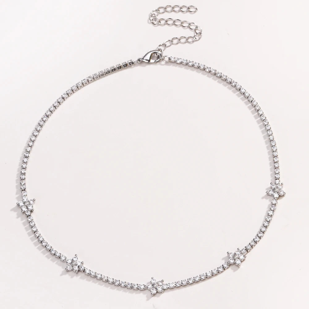 Fiori colorati con zirconi cubici Baguette Catena da tennis Collana girocollo da donna Gioielli hip-hop in ottone per donna Dorato