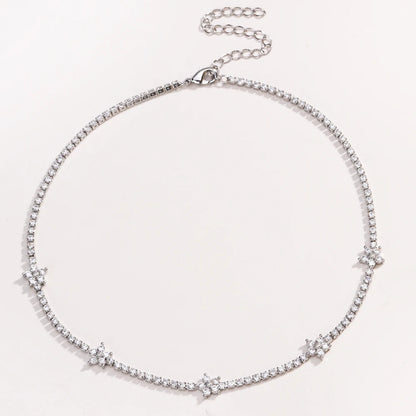 Fiori colorati con zirconi cubici Baguette Catena da tennis Collana girocollo da donna Gioielli hip-hop in ottone per donna Dorato