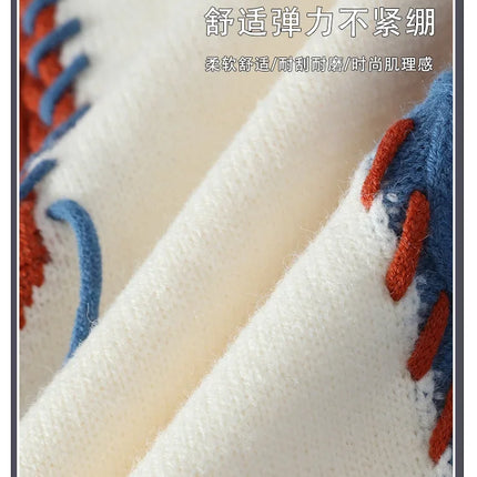 2025 New Patchwork Sweater Trend High Street Fashion Autumn and Winter Warm Men's Top Hip-hop Street Clothing