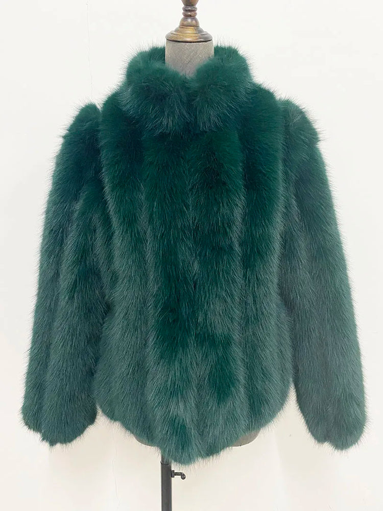 ZADORIN New Luxury Patchwork Striped Stand Collar Faux Fur Coat Woman Clothing Winter Furry Jacket Fur Faux Coats Warm Fur Top